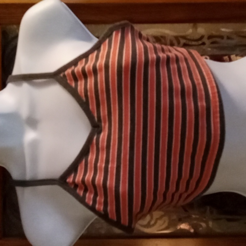 Vintage 80s,Pink & Gray,Striped,Crop Top/Sports Bra with Criss-Cross Straps❤️